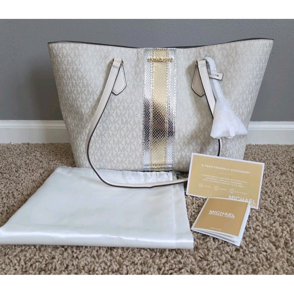 NWT Michael Kors Sheila Large Tote Pale Gold/Vanilla WITH DUST BAG & Wrapped HW